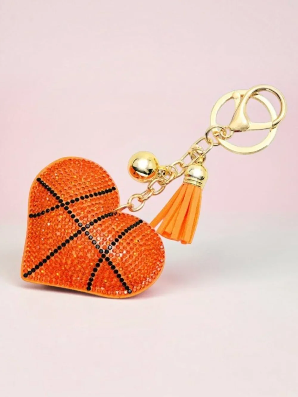 Basketball Heart Tassel Bling Faux Suede Stuffed Pillow Key Chain Handbag Charm